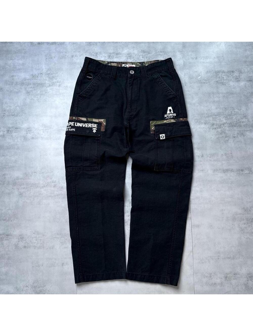 Y2K Bape A Bathing Ape AAPE black cargo pants